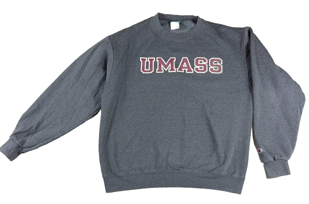 Champion UMass Amherst Sweatshirt Mens L Gray Eco Fleece Crewneck NCAA College